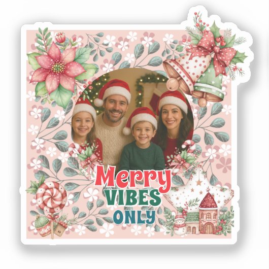 Merry Vibes Only – Funny Christmas Card Sticker (Voorkant)