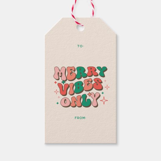Merry Vibes Only Groovy 70s Retro Kerst Cadeaulabel (Voorkant)