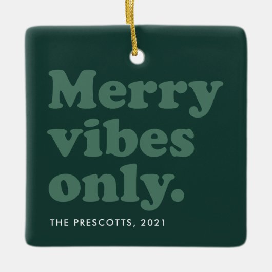 Merry vibes only leuke retro groene feestfoto keramisch ornament (Voorkant)