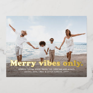 Merry vibes only leuke retro op één foto Kerstmis Folie Feestdagen Briefkaart