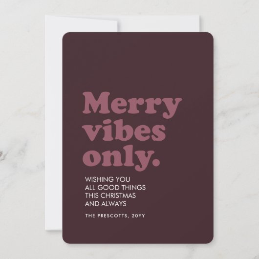 Merry vibes only leuke retro plum kerst feestdagenkaart (Voorkant)