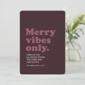 Merry vibes only leuke retro plum kerst feestdagenkaart (Staand voorkant)