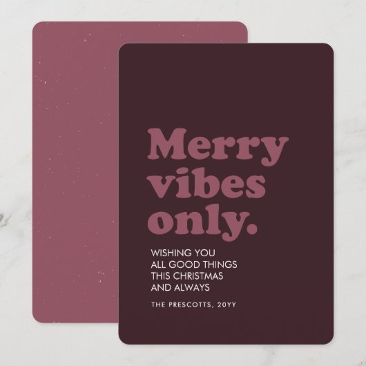 Merry vibes only leuke retro plum kerst feestdagenkaart (Voorkant / Achterkant)