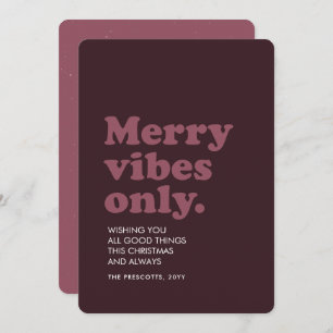 Merry vibes only leuke retro plum kerst feestdagenkaart