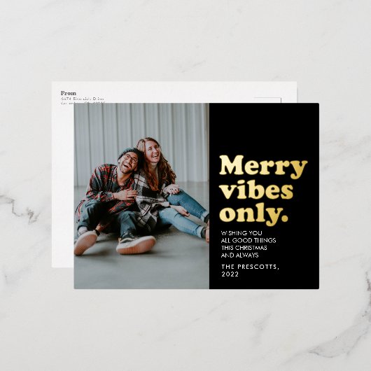 Merry vibes only retro Black Gold Kerstmis Folie Feestdagen Briefkaart (Voorkant / Achterkant)