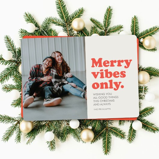 Merry vibes only retro foliday feestdagenkaart