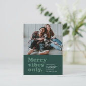 Merry vibes only retro green feestdagenkaart (Staand voorkant)