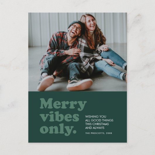 Merry vibes only retro green feestdagenkaart (Voorkant)