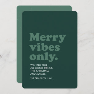 Merry vibes only retro green Kerstmis Feestdagenkaart