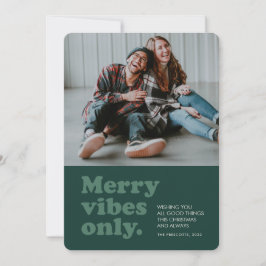 Merry vibes only retro groene foto feestdagenkaart