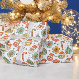 Merry Vibes Only Retro Kerst Wrap Cadeaupapier