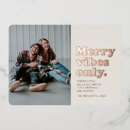 Merry vibes only retro kerstfolie kerstkaart folie feestdagenkaart