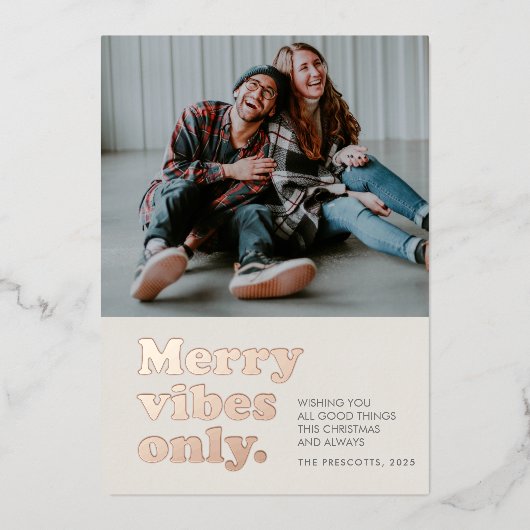 Merry vibes only retro Kerstmis Folie Feestdagenkaart (Voorkant)