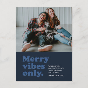 Merry vibes only retro navy blue tongue briefkaart