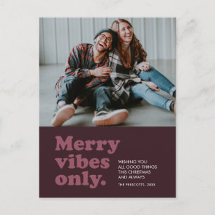 Merry vibes only retro plum feestdagenkaart