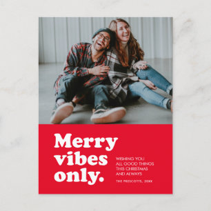 Merry vibes only retro red foto vakantie briefkaar feestdagenkaart