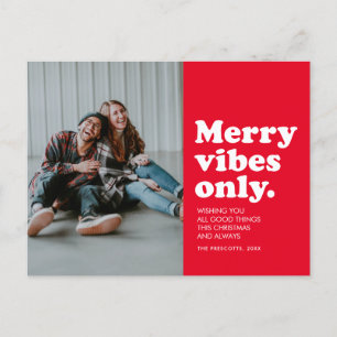 Merry vibes only retro red foto vakantie briefkaar feestdagenkaart
