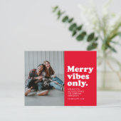 Merry vibes only retro red foto vakantie briefkaar feestdagenkaart (Staand voorkant)