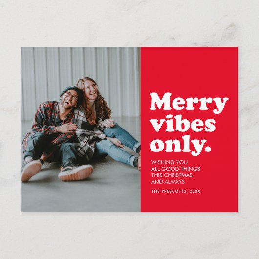 Merry vibes only retro red foto vakantie briefkaar feestdagenkaart (Voorkant)