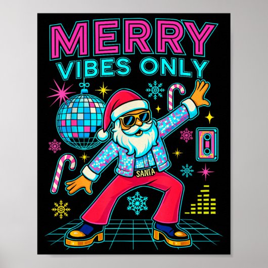 Merry Vibes Only Santa Christmas Disco Retro 70s 8 Poster (Voorkant)