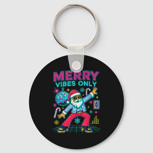 Merry Vibes Only Santa Christmas Disco Retro 70s 8 Sleutelhanger (Voorkant)