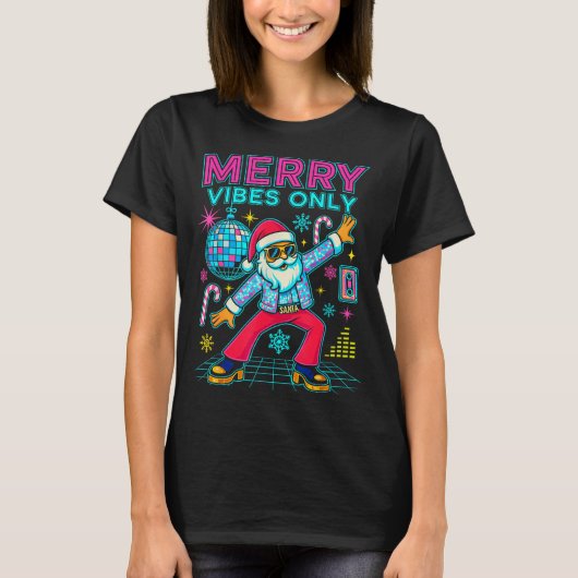 Merry Vibes Only Santa Christmas Disco Retro 70s 8 T-shirt (Voorkant)