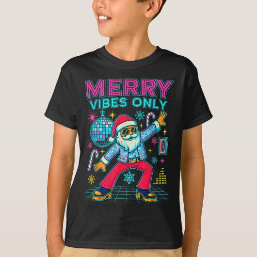 Merry Vibes Only Santa Christmas Disco Retro 70s 8 T-shirt (Voorkant)