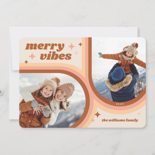 Merry Vibes Retro Arch 2 Foto Feestdagenkaart (Voorkant)