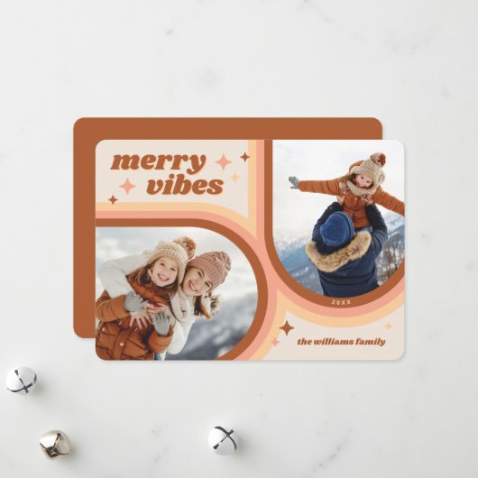Merry Vibes Retro Arch 2 Foto Feestdagenkaart (Voorkant / Achterkant in situ)