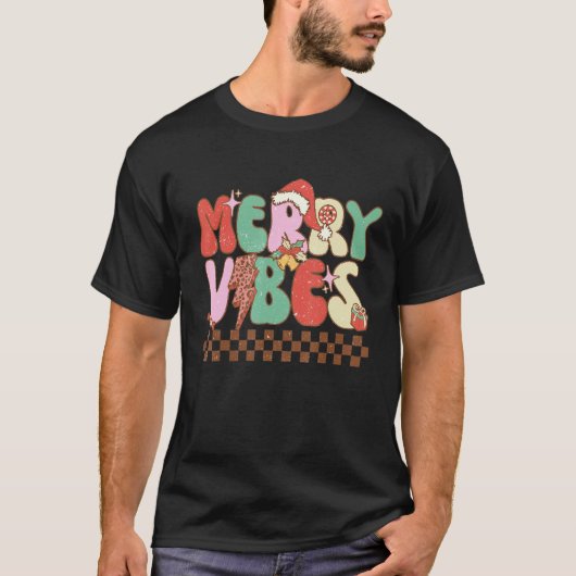 Merry Vibes Retro Christmas Candy Cane Christmas v T-shirt (Voorkant)