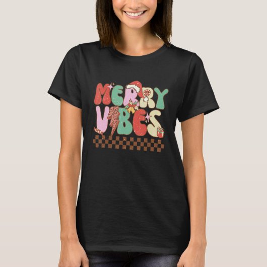 Merry Vibes Retro Christmas Candy Cane Christmas v T-shirt (Voorkant)