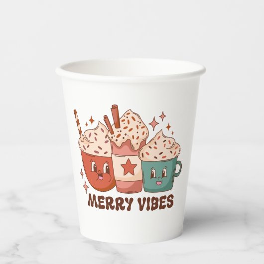 Merry Vibes Retro Holiday Coffee Latte Paper Papieren Bekers (Voorkant)