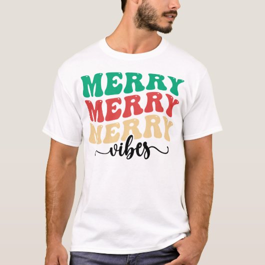 Merry vibes shirt, Vrolijk kerstfeest shirt, Feest T-shirt (Voorkant)