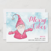 Merry Vibes Snowy Blue Schattige Roze Gnome Kerst Feestdagenkaart (Voorkant)