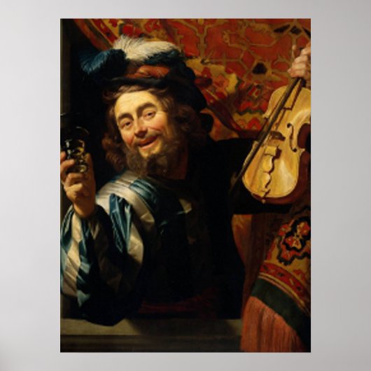 'Merry Violinist with Wine Glass' Poster (Voorkant)
