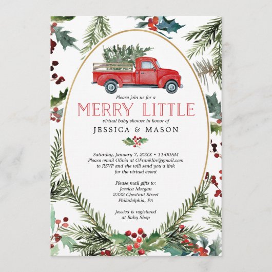 Merry Virtual Baby shower nodigt Kaart Red Truck u (Voorkant)