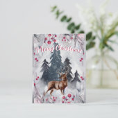 Merry Waterverf Deer Bossen Sneeuwscene Feestdagenkaart (Staand voorkant)