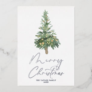 Merry Waterverf Tree Silver Foil Boho Folie Feestdagenkaart