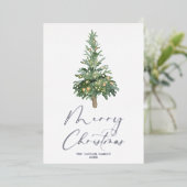 Merry Waterverf Tree Silver Foil Boho Folie Feestdagenkaart (Staand Voorkant)