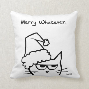 Merry What - Angry Cat is een kerstkreet Kussen