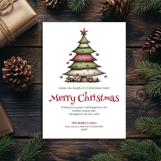 Merry Whimsical Christmas Tree Holiday Greeting Feestdagenkaart