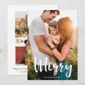 Merry White Script Overlay Fotocollage Family Feestdagenkaart (Voorkant / Achterkant)