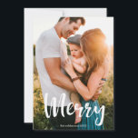 Merry White Script Overlay Fotocollage Family Feestdagenkaart<br><div class="desc">Merry White Script Overlay Foto Collage Familie Vakantie Kaart</div>