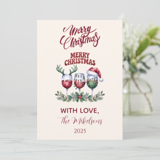 Merry Wine Christmas Feestdagenkaart (Staand voorkant)
