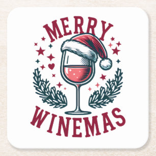 Merry Wine-mas grappige Kerst Wijn Drinkers Design Kartonnen Onderzetters