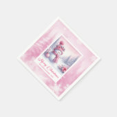 Merry Winter Scene Pink Snowman Christmas Napkins  Servet (Hoek)