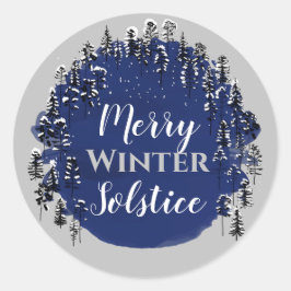 Merry Winter Solstice Blue & Grey Yule Holiday Ronde Sticker
