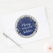 Merry Winter Solstice Blue & Grey Yule Holiday Ronde Sticker (Envelop)