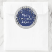 Merry Winter Solstice Blue & Grey Yule Holiday Ronde Sticker (Tas)