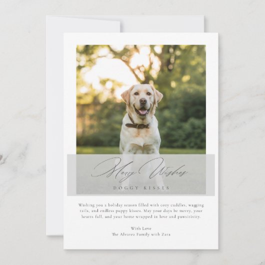 Merry Wishes Dog Kisses Elegante Kerstfoto Feestdagenkaart (Voorkant)